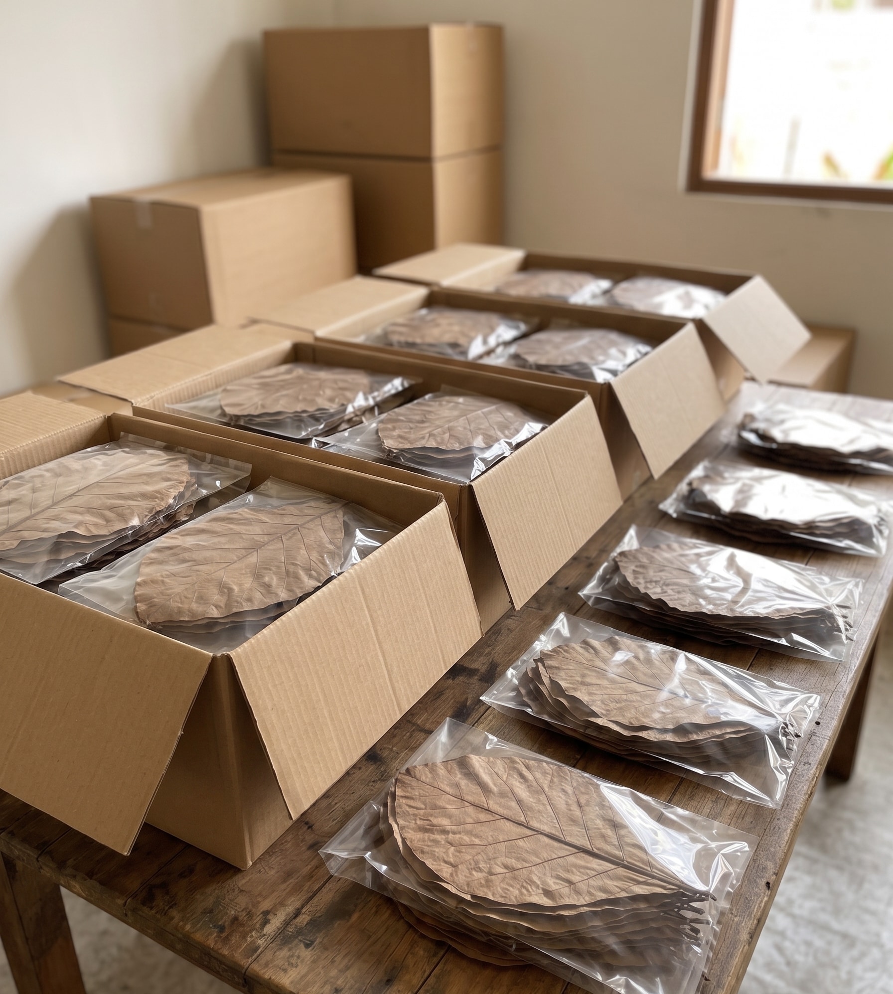 Bulk dried teak leaves packed for wholesale