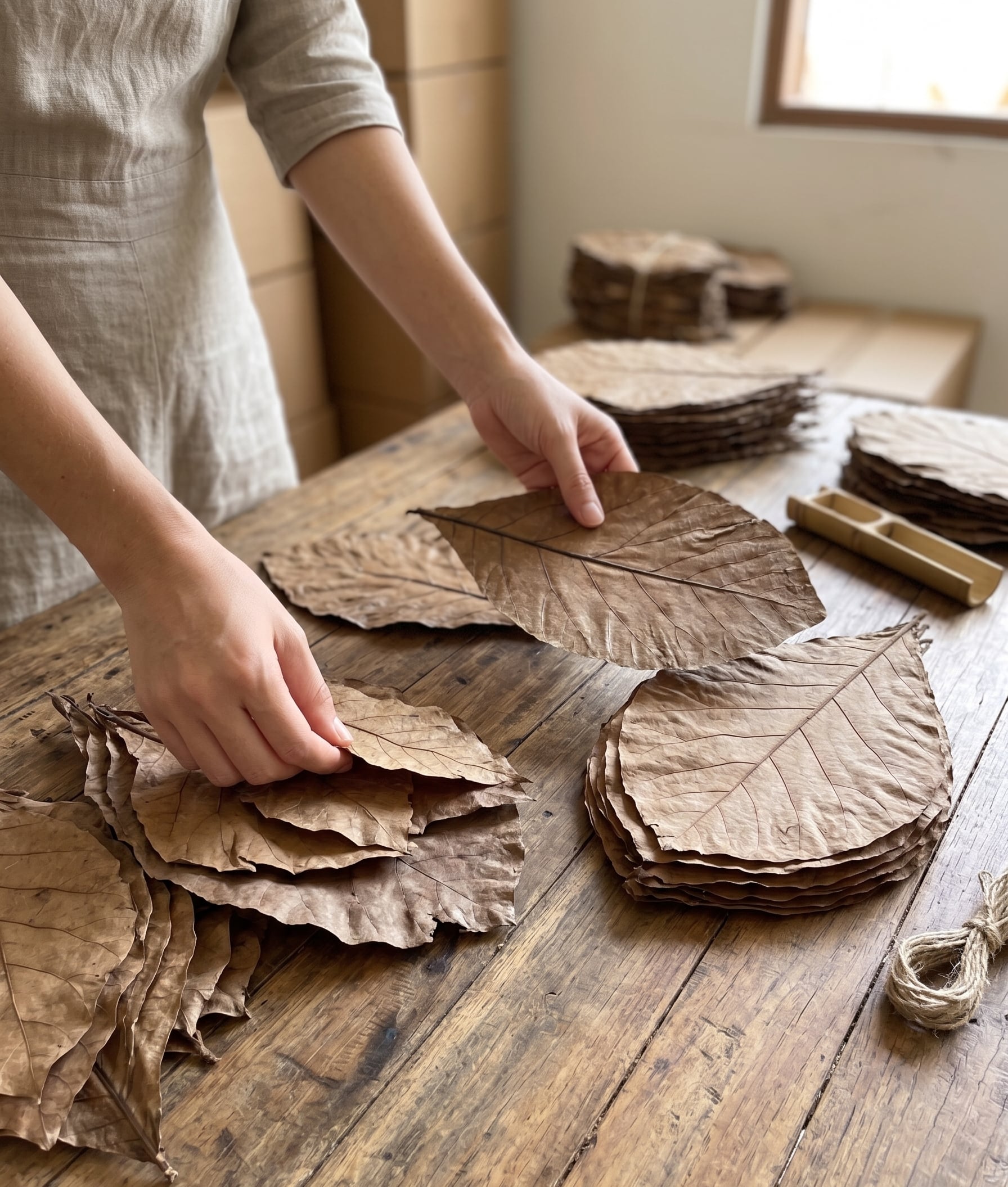 Sorting and selecting fresh teak leaves